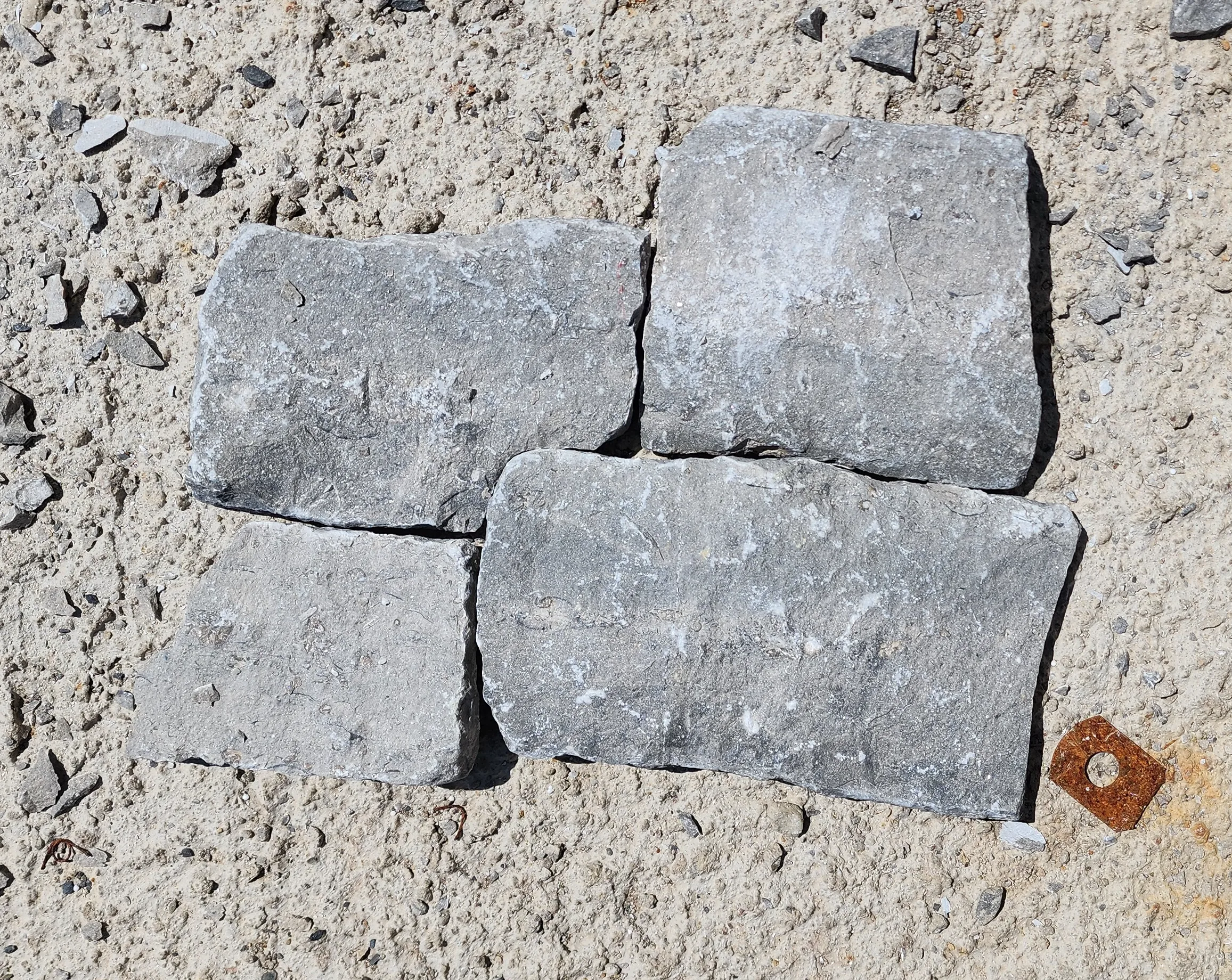 Initial stone pattern study arranged to compare size, color, and coursing